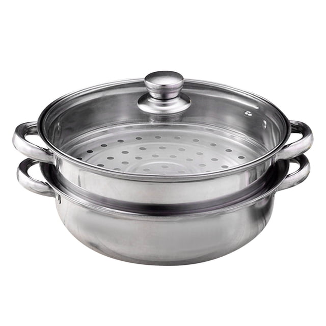 Two-Tier Stainless Steel Steamer Pot for Cooking Vegetables and Double Boiler Steam Cooker Kitchen for Meals and Versatile Food Preparation