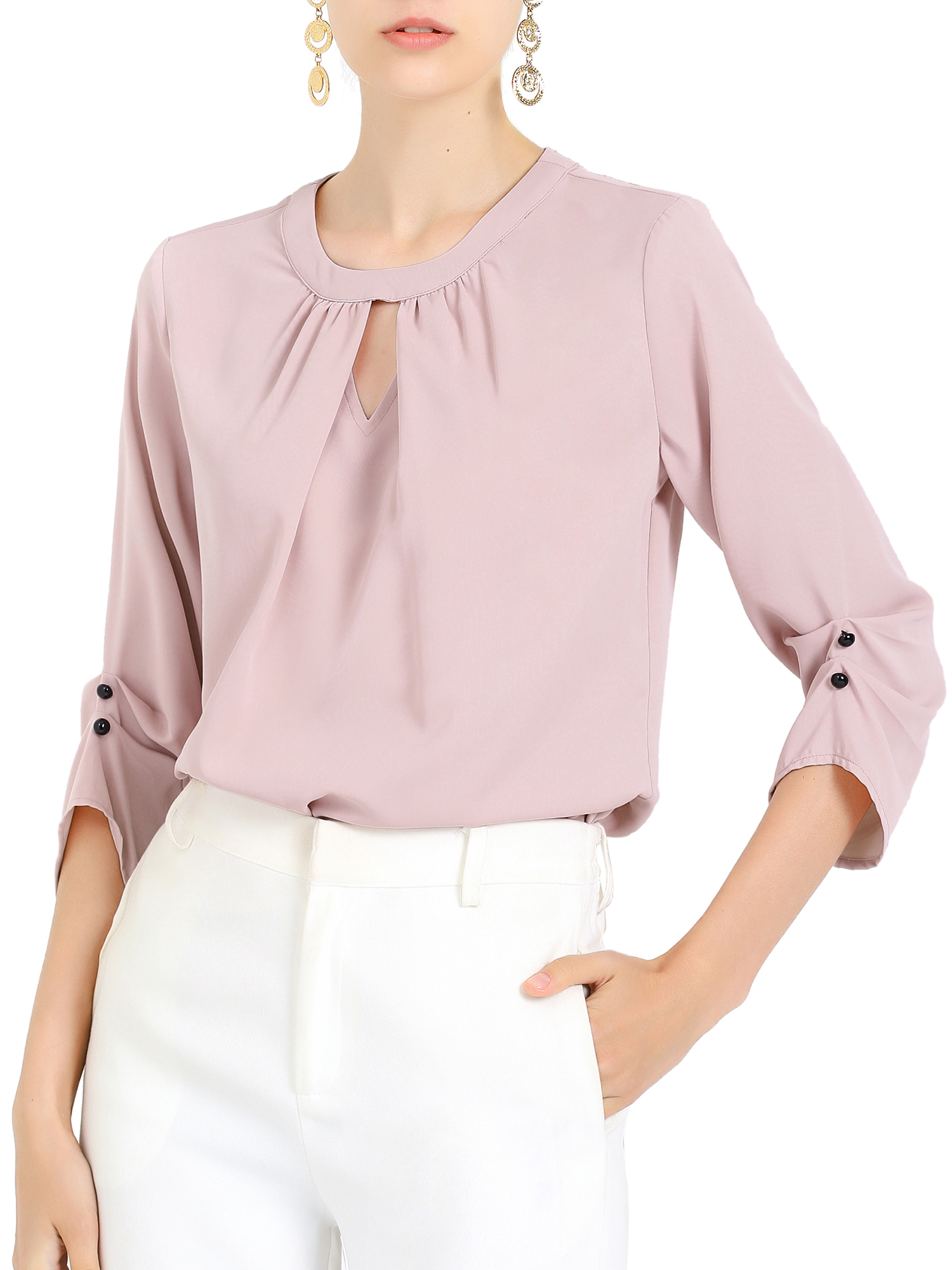 INSPIRE CHIC Haut à Enfiler pour Femme de Travail Plissé Froncé à Manches 3/4