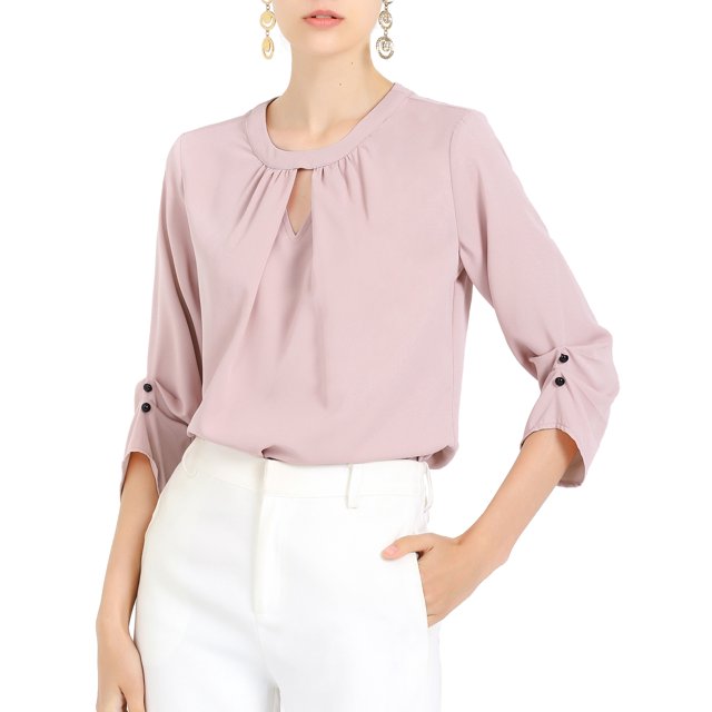 INSPIRE CHIC Haut à Enfiler pour Femme de Travail Plissé Froncé à Manches 3/4