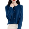 thumbnail image 2 of Baberdicy Haut en Tricot Uni pour Femme, Cardigan à Col Rond Ouvert à l'Avant, Cardigan Uni à Col Rond, Chandail en Tricot Décontracté, Haut de Tous les Jours Bleu Foncé TG, 2 of 5