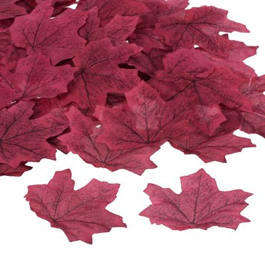 Unique Bargains Artificial Leaves Fall Maple Autumn Fake Leaf Decoration, Burgundy 200 Pack