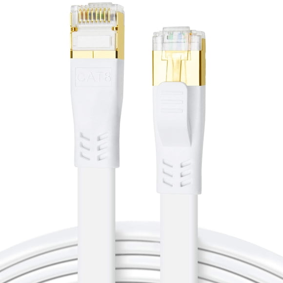 DDMALL CAT 8 Ethernet Cable, 50ft 26AWG Heavy Duty High Speed 40Gbps 2000MHz Shielded S/FTP CAT8 Flat Gigabit Network Internet RJ45 Patch Cord for Gaming, PS5, PS4, Xbox, Router, Modem (50ft White)
