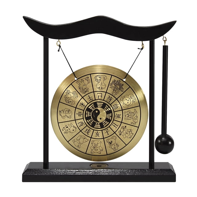 Yeacher Mini Desktop Gong Table Wind Chime Percussion Instruments with Mallet for Home Decor Housewarming Gift - Twelve Chinese Zodiac