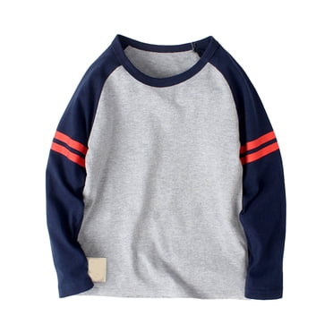 Splozh Toddler Boys' Long Sleeve T Shirt Cotton Boys and Girls Splicing Color Printing Round Neck Bottoming Shirt Outside Wear Solid Color Fashion Casual Comfortable Tops Grey,11-13 Years