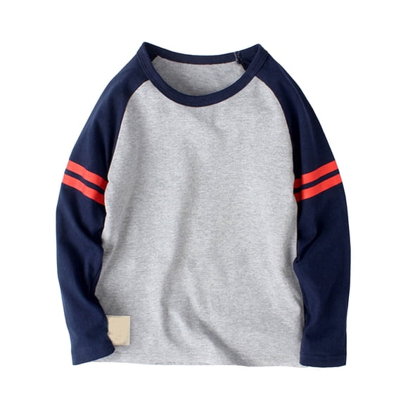 Zanarzt Long Sleeve T Shirt Kids Boys and Girls Splicing Color Collision Printing Round Neck Shirt Outside Wear Solid Color Fashion Casual Comfortable Tops Grey,10-12 Years