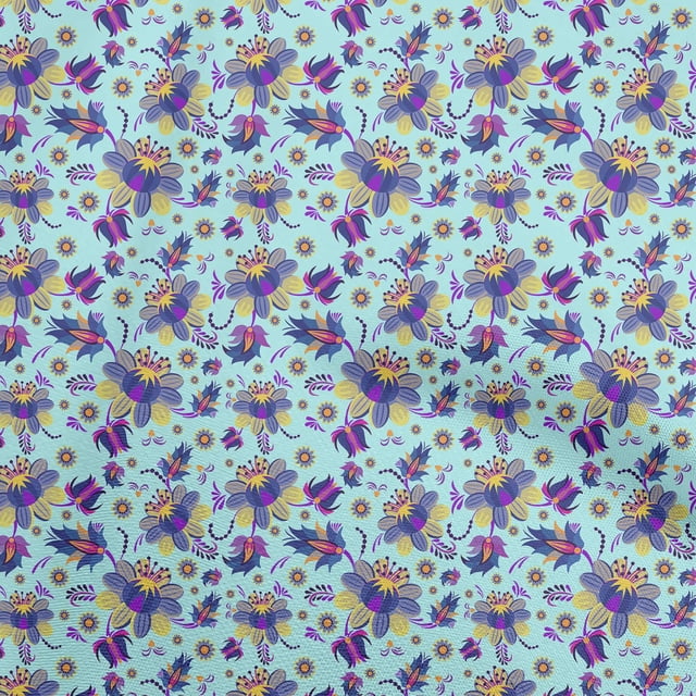 oneOone Polyester Spandex Light Blue Fabric Asian Suzani Craft Projects Decor Fabric Printed By The Yard 56 Inch Wide