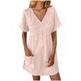 thumbnail image 2 of FcBaudy Robe à Manches Courtes à Col en V, Robes d'Été pour Femmes, Nouvelles Robes pour Femmes Robe à Manches Courtes à Col en V de Couleur Unie avec Poches Robe à Manches Courtes à Col en V Robe pour Femme, 2 of 7
