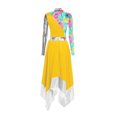 thumbnail image 2 of Nyeemya Robe de Danse Lyrique pour Femmes Manches Longues Métalliques Imprimé Rétro Coloré Tunique de Danse Culte Louange Superposition Jaune L, 2 of 4