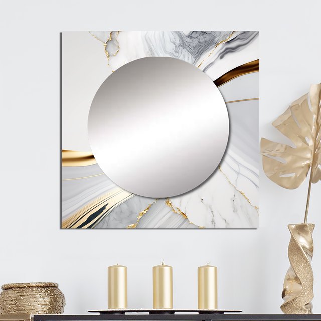 Designart "Grey-Toned Geode Waves IV" Abstract Square Mirror For Wall Decor - Large Grey Square Printed Wall Mirror Art - Square Modern Mirror - Wall Mounted Square Large Mirror