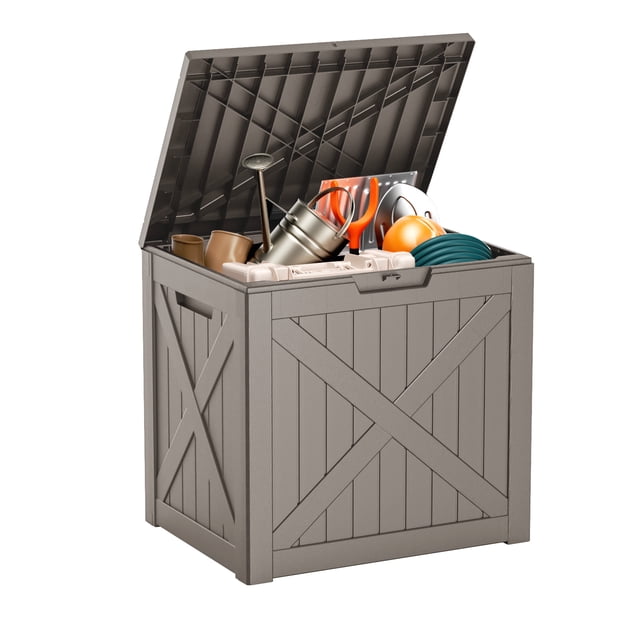 EasyUp Coffre de Terrasse en Résine de 32 Gallons, Coffre de Rangement Extérieur Verrouillable pour Meubles, Outils de Jardin et Rangement d'Outils, Boîtes de Rangement Extérieures Étanches (Gris)