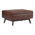 thumbnail image 2 of SIMPLIHOME Owen 34 inch Wide Rectangle Coffee Table Lift Top Storage Ottoman, Cocktail Footrest Stool in Upholstered Distressed Saddle Brown Faux Leather, Mid Century Modern, Living Room, 2 of 6