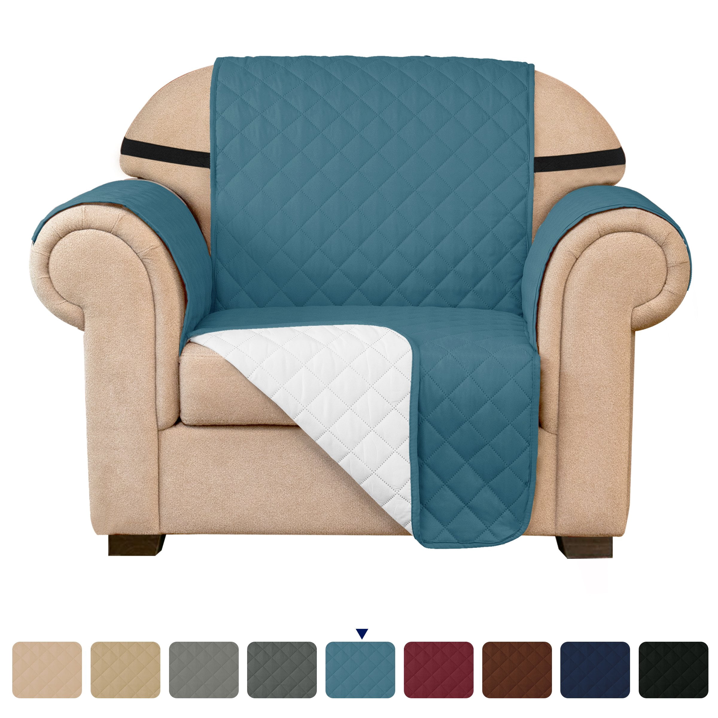 Subrtex Stretch 1-Piece Quilted Reversible Sofa Slipcover with Non-Slip Elastic Straps Washable Pet Couch Cover