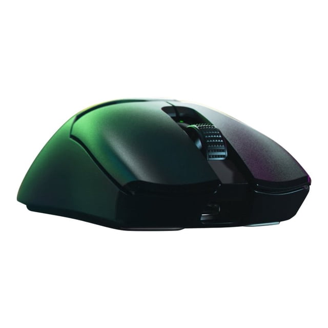 Razer Viper V2 Pro HyperSpeed Wireless Gaming Mouse in black, featuring an ultra-lightweight 58g design. Equipped with Gen-3 optical switches, a 30K DPI optical sensor, and on-mouse controls for precision gaming. Includes USB Type-C connectivity and an 80-hour battery life. Shown in a side profile view with a sleek, ergonomic shape and textured scroll wheel.