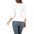 thumbnail image 3 of INSPIRE CHIC Women's Button Decor V Neck 3/4 Sleeve Solid Blouse Knitted Ruched Top, 3 of 6