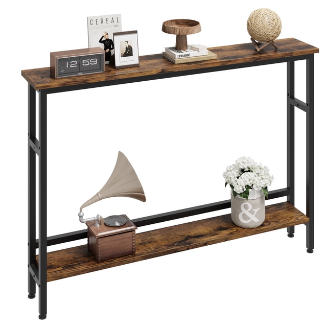 Narrow Console Table, 2-Tier Couch Table Behind Sofa, Small Entryway Table with Storage Display Shelves, for Hallway, Foyer, Living Room, Bedroom