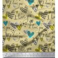 thumbnail image 1 of Soimoi Beige Poly Georgette Fabric Heart & I Love You Text Print Sewing Fabric Yard 52 Inch Wide, 1 of 1