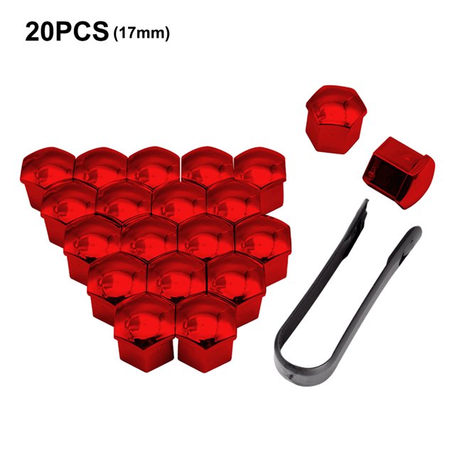 20 Pcs/Ensemble Écrou de Roue de Voiture Capuchon de Remplacement Décoration Extérieure Moyeu de Moyeu Auto Vis Couvercle 17-21mm Anti-Rouille Écrous de Voiture Jantes Plaqué Rouge 17mm
