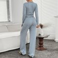 thumbnail image 4 of NJDVHB Économies d'Automne Hiver! Ensemble de Détente pour Femmes, Tenues de Nuit pour Dames, Blouse à Rayures Décontractée Col Rond Manches Longues Mode Short Pyjama, Bleu, P, 4 of 5