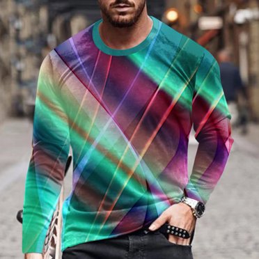 Meichang T-Shirt à Manches Longues pour Homme Grand, T-Shirts Graphiques pour Hommes Décontractés à Imprimé 3D d'Illusion d'Optique, T-Shirts Mode à Col Rond Grande Taille à Manches Longues pour Hommes