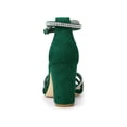 thumbnail image 2 of BLISSFUL STEP Women's Shoes Rhinestone Crisscross Strappy Block Heel Faux Suede Ankle Buckle Sandals Dark Green 7, 2 of 8