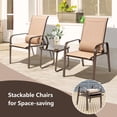 thumbnail image 3 of Patiojoy Ensemble Bistro de 3 Pcs pour Patio, Chaises Empilables à Dossier Réglable et Table d'Appoint, Ensemble Classique de Meubles pour Jardin, Brun, 3 of 9
