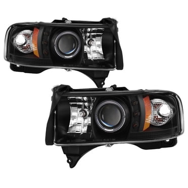 Spyder Automotive Ensemble de Phare 5010087 Faisceau de Projecteur avec Halo DEL; Boîtier Noir; Lentille Transparente; Ampoule Transparente Haute 9005/basse H1; Ensemble de 2