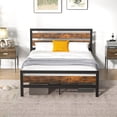 thumbnail image 2 of Costway Full Industrial Metal Platform Bed Frame Rustic Headboard Mattress Foundation, 2 of 10
