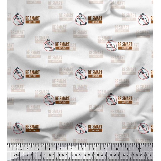 Soimoi Brown Rayon Crepe Fabric Be Smart Dont Start Text Printed Fabric 1 Yard 46 Inch Wide