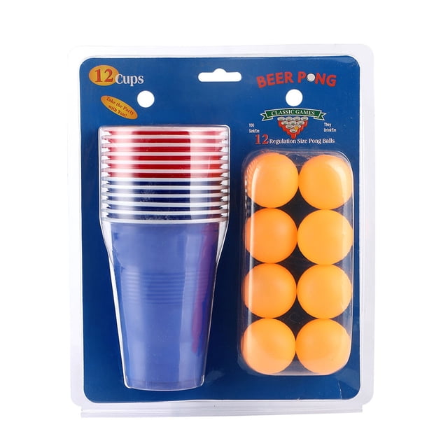 TopLLC Ensemble de Jeu de Bière Ensemble de 24 Pcs Gobelets en Plastique Bleus et Rouges de 16oz Jeux de Bar pour Étudiants Fêtes d'Anniversaire Fête de Poule Cerf Faire Boire Jeu Jeu a Balles
