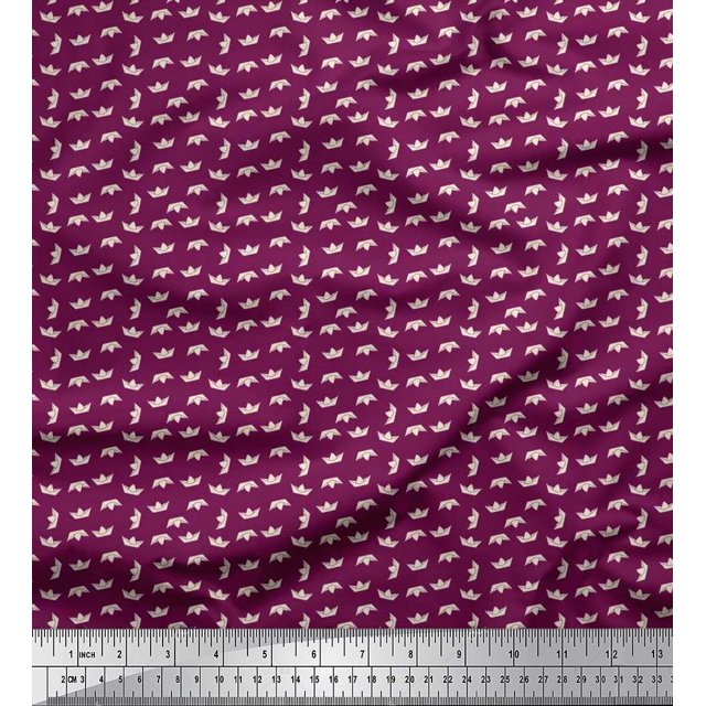 Soimoi Polyester Crepe Fabric Paper Boat Art & Craft Print Sewing Fabric Yard 42 Inch Wide