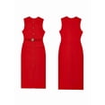 thumbnail image 2 of Robes de Travail pour Femmes Robe Longue Formelle Sans Manches Boutonnée Élégante Tenue de Bureau avec Ceinture Rouge P, 2 of 4