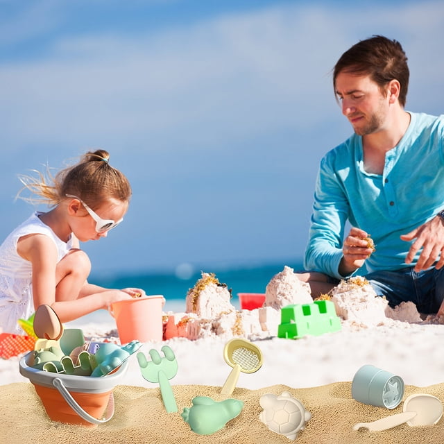 SSZMDLB under $5 Beach Sand Toy Set, Sand Toy Set, 11 Piece Beach Play Kit for Kids, Includes Shovel, Rake, Molds, and Foldable Bucket