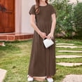 thumbnail image 3 of biudgviw Robe Maxi pour Filles à Manches Courtes, Col Ras du Cou, Couleur Unie, Robe Trapèze Décontractée, Robe d'Été Longue avec Poches, 3 of 6