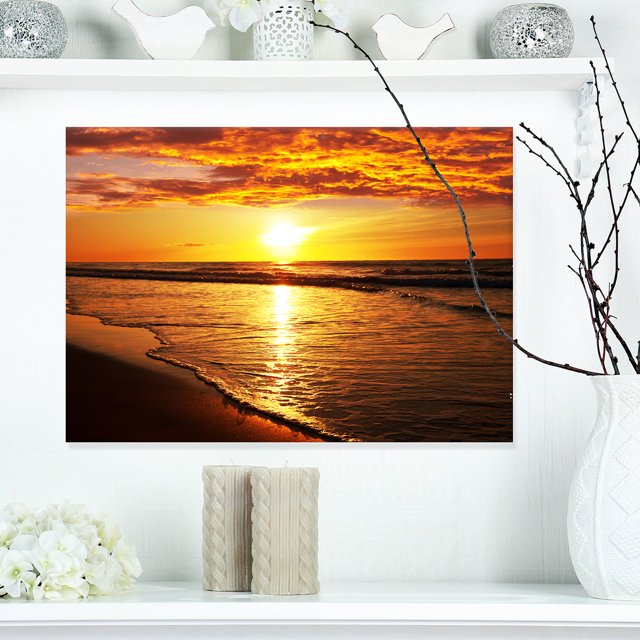 Design Art - Coucher de Soleil Jaune Vif sur les Vagues