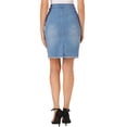 thumbnail image 3 of Unique Bargains Women's Distressed High Waist Ripped Hem Knee Length Denim Skirt, 3 of 8