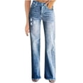thumbnail image 1 of Bigersell Tall Jeans for Women Boot Cut Jeans Summer Woman Jeans Trouser Denim Pants Button Closure Light Wash Ripped Loose Jeans Female Loose Mid Waist Ankle Length Pants Style J-39 Light Blue L, 1 of 3