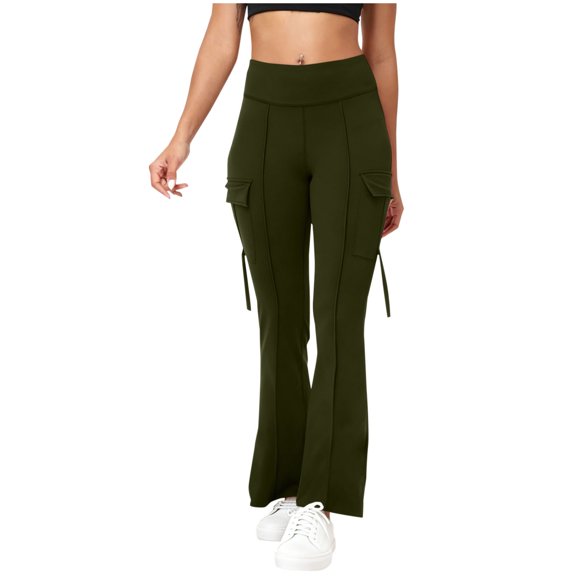 Womens High Waisted Yoga Pants, Running Flared Leggings with Pockets, Butt Lifting Workout Hiking Pants