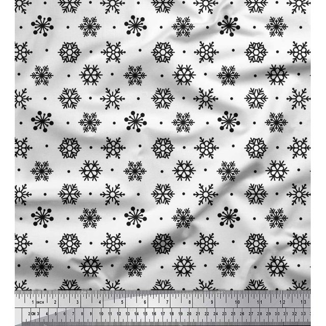 Soimoi polyester Crepe Fabric Dot & Snow Flakes Floral Print Sewing Fabric Yard 52 Inch Wide