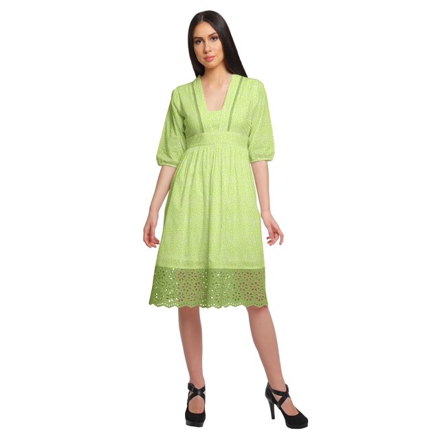 Moomaya Robe en Coton Imprimée pour Femme Longueur Midi Manches Courtes Tenue d'Été Vêtements