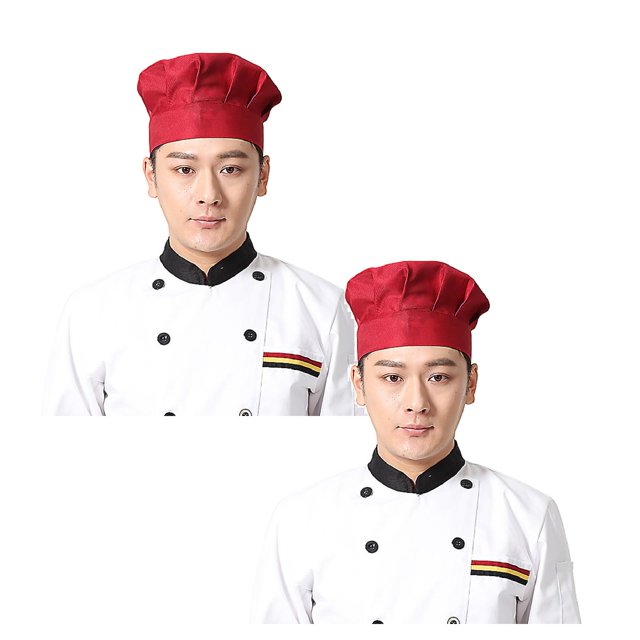 Oleegame 2PC Pretty Apron Chef Hat Adult Adjustable Baker Kitchen Cooking Chef Cap Red