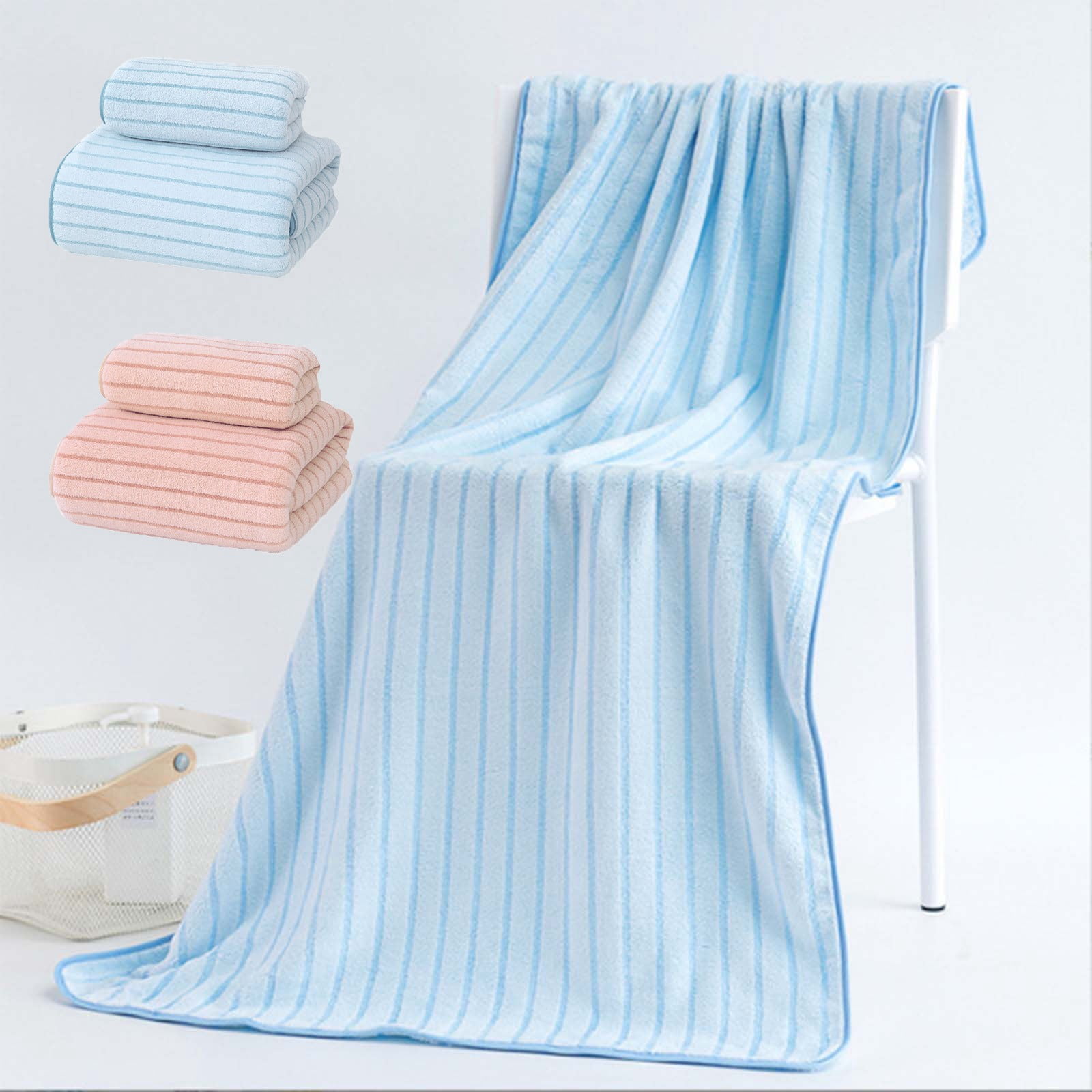MTBLYS Bath Towel Set Velvet Highly Absorbent 1-Piece Blue Pink Soft Comfortable 27.5X55In Bathroom Gym Salon Use
