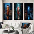 thumbnail image 1 of Designart "Urban Icon Red Telephone Booth I" Cityscapes Framed Wall Art Set Of 3 - Red Telephone Booth Frame Gallery Set For Office Decor, 1 of 6
