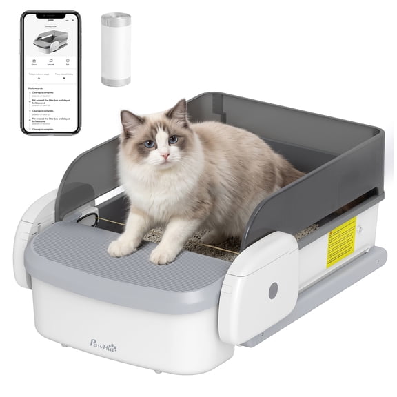 PawHut Bac à Litière Automatique pour Chat, Bac à Litière Autonettoyant avec Contrôle par Application
