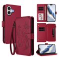 thumbnail image 1 of Butterfly Embossed Wallet Case Compatible with [iPhone 17] Kickstand Zipper Red, 1 of 6
