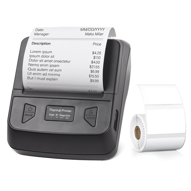 Bisofice Label printer,Printer Compatible Portable Command Small Business With Android/ios/windows Receipt Printer Bt Thermal Wireless Bt Mobile Bill Printer Thermal Receipt Label Printer 1 Label