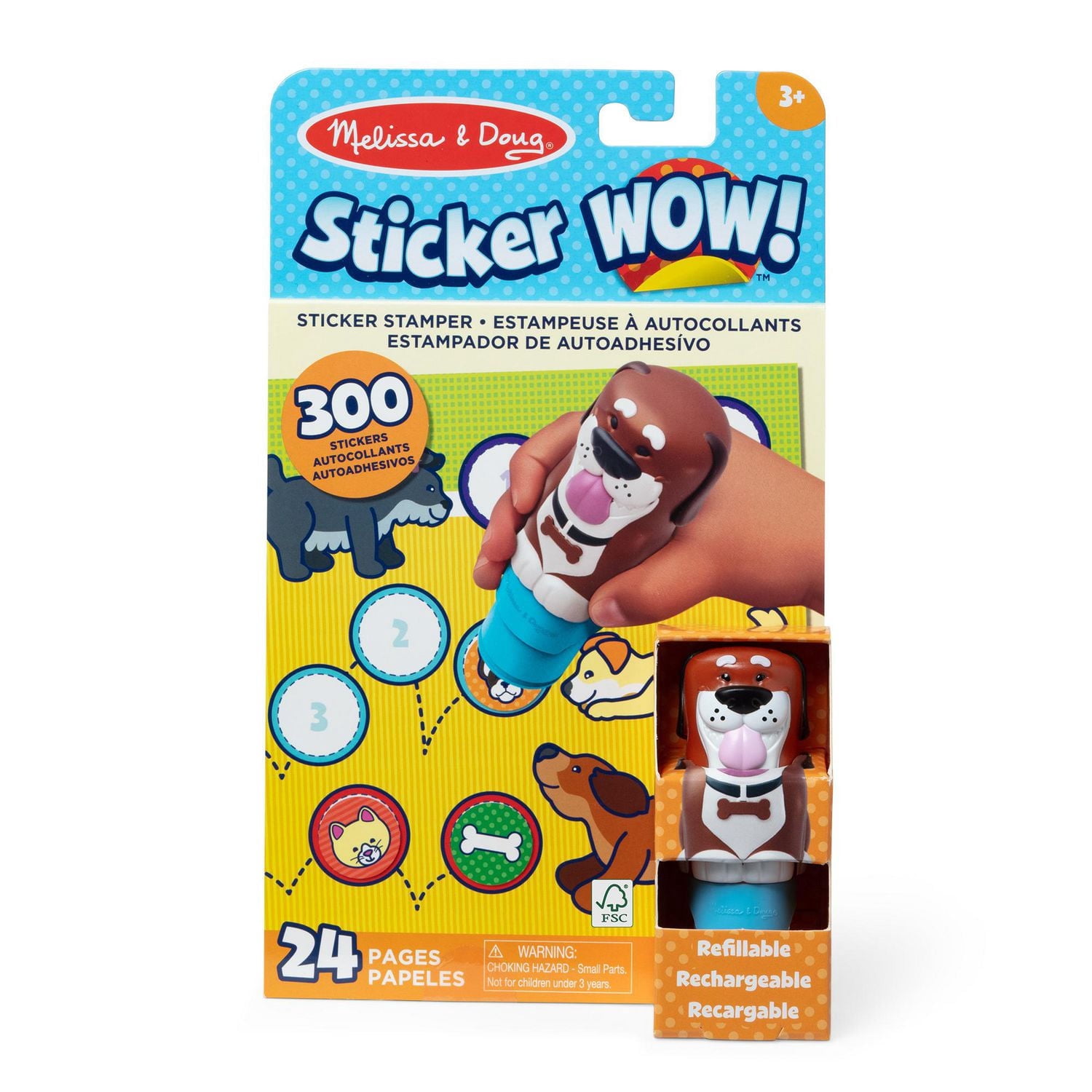 Melissa & Doug Autocollant WOW ! ™ 24 pages Pad d’activité et Autocollant Stamper, 300 autocollants, Arts et artisanat Fidget Toy personnage de collection - Chien