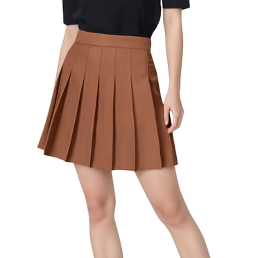 LOVZFMLL Jupes pour Femmes Jupe Plissée Classique Mini Confort Taille Haute Unie Basique Pom-Pom Girl Uniforme Scolaire Jupe Orange TTG