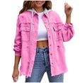 thumbnail image 1 of RXMEKW Womens Shirts Casual, Solid Color Denim Jacket with Detachable Hood, 1 of 9