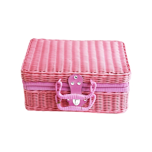 EGNMCR Boîte Imitation Rotin Rétro Boîte de Rangement Portable Décoration de Photographie de Mariage Photo Souvenir Boîte d'Organisation en Rotin Rangement Rangement
