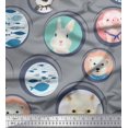 thumbnail image 1 of Soimoi Rayon Crepe Fabric Circle,Fish & Cute Animals Patchwork Printed Craft Fabric by The Yard 46 Inch Wide, 1 of 3